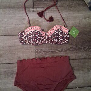 Kate Spade High Waist Underwire Scalloped  Bikini Sumac Red Small NEW